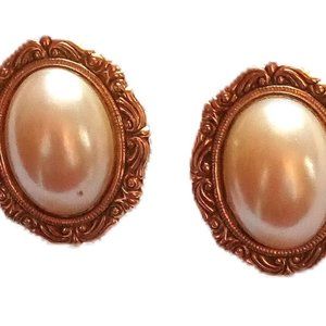 Faux Pearl Earrings Dome Vintage Women's 1 Inch Clip On For Her Gold Color